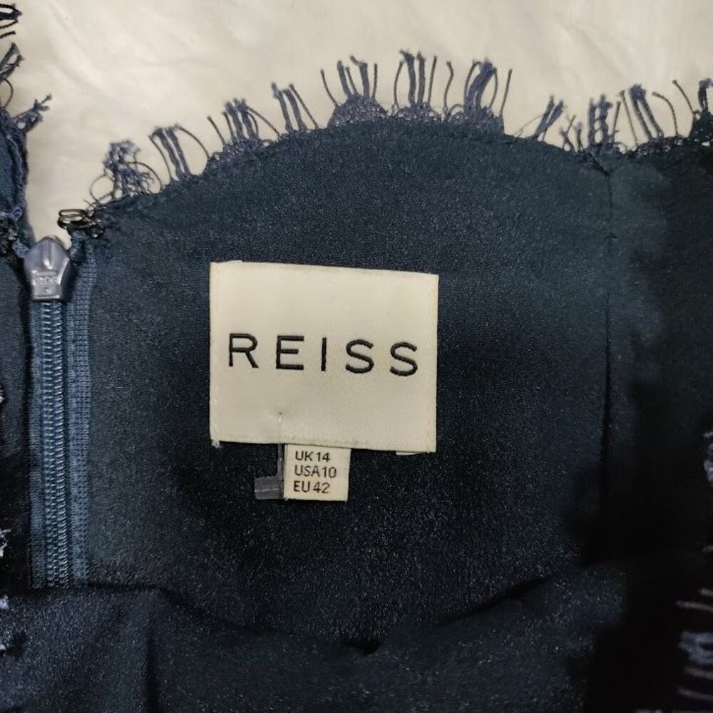 Reiss Navy Blue Fully Lined One Shoulder Lace Sheath Mini Dress Size 10 - Picture 5 of 12